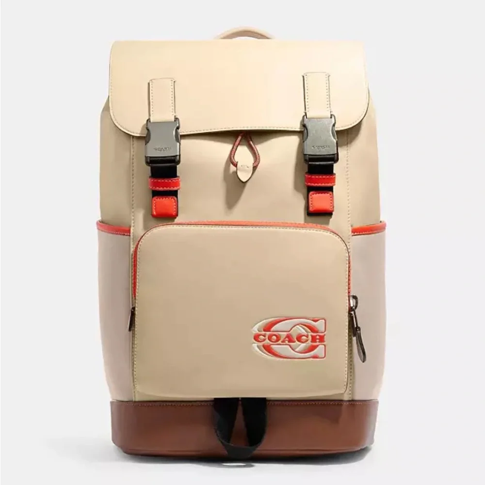 COACH Track Backpack In Colorblock Black Antique Nickel/Steam/Sandy Beige Multi
